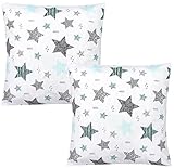 TupTam Kinder Kissenbezug Dekorativ Gemustert mit Hotelverschluss 2er Set, Farbe: Sterne Mint / Schwarz, Größe: 40 x 40 cm