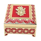 Emoshayoga Schmuckkästchen im europäischen Stil mit Rosenprägung, einlagig, Zinklegierung, rostfrei, für Heimdekoration, für Ohrringe, Aufbewahrung von Geschenken (rot)
