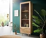 DELIFE Vitrinenschrank Budaya Mango Natur 60x180 cm 2 Türen Vitrine Fuß rund