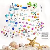 105 Stück Strand Mikrolandschaft, KUWUNG Hawaiisch Strand Miniatur Dekoration Palme Booten Schwimmring Leuchtturm Seestern Mini-Stranddekorationen für Kinder DIY, Garten, Torten, Puppenhausdekoration