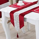 LCHULLE Tischläufer/Tischdecke mit Schmucksteinen 210 * 33cm Glitzer Tischläufer Tischband Tischdecken für Party Hochzeit Bankett Tischdekoration Rot