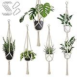 Makramee Blumenampel, 5er Set Blumenampeln Zum Aufhängen, Baumwollseil Hängeampel Beige, Hängetopf für Pflanzen, Blumenampel für Innen, Außen, Garten, Balkon, Fenster, Wohnzimmer (3 Größen)