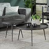 Ringo-Living Sofa Couchtisch Industrial Style Amba 2er Set Beistelltische Metall, runder Couch Tisch Schwarz & Bronze, moderner Metall Couchtisch Rund Schwarz Wohnzimmertisch Set, Satztisch 2er Set