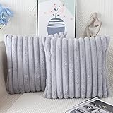 NIULAA Silber Grau Kissenbezug 50x50 2er Set Flauschig Plüsch Deko Kissenbezüge Weich Gestreift Pelz Kissenhülle Dekokissen Sofakissenbezug Luxus Sofakissen Zierkissenbezüge Wohnzimmer Sofa