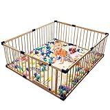 DLLY Faltbares Laufstall Baby, Großes Baby Laufgitter Mit Tür, Laufstall Aus Holz Für Babys Und Kleinkinder, Aktivitätszentrum Laufgitter Für Kinder, Krabbelgitter, Babyzaun,150x180cm