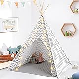 Tiny Land Tipi Zelt für Kinder, Spielzelt für Kinder Kinderzimmer mit Gepolsterter Decke & Lichterkette, Kinderzelt für Drinnen,Drinnen Baumwolle Segeltuch Kinderzelt Indianerzelt