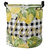 Wäschekorb Willkommen, Zitronenbüffel, Kariert, Schwarz, Weiß, Sommerfrucht Kleider Tasche Praktisch Laundry Basket Stabilem Waschekorbsammler Für Bad Wäsche Spielzeug,40X50Cm