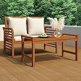 Youuihom Holzbank für Draußen, Doppelte Gartenbank, Sofabank mit Cremeweißen Kissen Massivholz Akazie Geeignet für Gärten, Parks, Terrassen, Balkone, Hinterhöfe