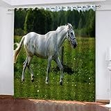 Blickdichter Vorhang 3D Tierisches Pferd Druck Verdunklungsvorhänge Mit Ösen, Thermogardine 2Er Set Für Wohnzimmer Schlafzimmer Fensterdekoration Kinderzimmer Junge Mädchen 220 X 215 cm