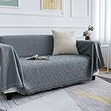 Homxi Sesselbezug 3 Sitzer,Cauchsofa Bezug Einfarbig mit T Couch Überzug Baumwolle Sofa-Handtuch Dunkelgrau Sofabezüg 180x380CM