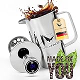 BLACKFALKEN French Press mit digitalem Zeitmesser & Qualitätsfilter | 1 Liter | Kaffeebereiter Edelstahl | French Press Thermo | Ideal als Camping Kaffeekocher & Camping Kaffeemaschine