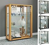 VCM Holz Glas Vitrine Sammel Glasvitrine Schaukasten Standvitrine Sintalo Spiegel Schwarz