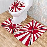 IUBBKI Badematte, Badezimmer Anti-Rutsch-Matte, The Rising Sun Japanische Flagge in rot und weiß mit zwei Samurai,Badematten-Set 3-teiliges saugfähiges rutschfestes Badvorleger WC-Vorleger Badteppich