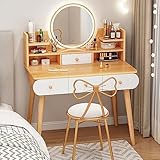 FOUNCY Schminktisch mit Spiegel und Hocker und Beleuchtung, Moderner Make-up-waschtisch, Led Spiegel Schminktisch, für Bedroom Studio