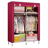 Tragbarer Kleiderschrank aus Segeltuch,Stoffgarderobe mit Kleiderstange,Regalen,Kleiderschrank,Aufbewahrungsorganisator für Schlafzimmer,Wohnzimmer,Rot-90 x 46 x 168 cm