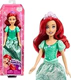 DISNEY PRINZESSIN Arielle - Puppe mit typischem Outfit, abnehmbaren Schuhen und Diadem, Glitzeroberteil, abnehmbarer Rock mit Muster, lange Haare zum Frisieren, für Kinder ab 3 Jahren, HLW10