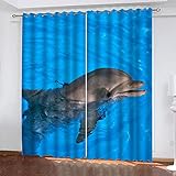 SATUSA Vorhang Blickdicht 3D Wal Im Blauen Meer Muster Ösenschal 2Er Set 234X230Cm Fenster Gardinen Mit Ösen Verdunkelungsvorhang Wohnzimmer Kinderzimmer Thermovorhang Schallschutz Vorhänge