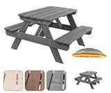 Modo24 Picknicktisch Mit Bank Kindersitzgarnitur Kindertisch Gartentisch Set SPD mit Schirmloch/Farben (HxBxT: 59x113x110 cm) (Grau)