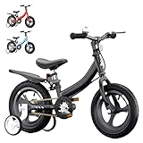GHBXJX Kinder Laufrad ab 2 Jahre mit Bremse, Kinder Fahrrad mit Stützrädern ab 2 3 4 5 6 7 Jahren, Höhenverstellbar Kinderfahrrad, Kinderfahrrad für Mädchen und Junge, Ultraleicht,Schwarz,14 Zoll