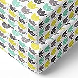Bacati Unisex-Spannbetttuch für Babybett, Elefanten-Motiv, 2-teilig, Minzgrün/Gelb/Grau
