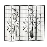 Homestyle4u 287, Paravent Raumteiler Trennwand Weiß Schwarz 5 teilig Raumtrenner Sichtschutz Holz Japanische Shoji
