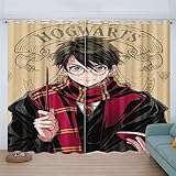 UNAGRI Harry Poter Verdunkelungsvorhang-Set Für Schlafzimmer 3D-Druck Hogwarts Vorhänge Für Kinderzimmer Schiebegardine Blickdicht Für Dekoration Wohnzimmer Esszimmer (12,220×215BxH (110×215cm×2))