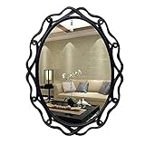 ZAZOOT Wandspiegel, dekorativ, schön und zart, leicht, Luxus und Einfachheit, ovaler Badezimmerspiegel, Schreibtisch-Schminkspiegel (Color : Schwarz, Size : 79x62cm)