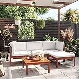 Yolola Gartenmöbel Set Holz 5-TLG. Lounge Sofa Outdoor Balkon Lounge Sofa Ecksofa Garten Sitzgruppe Gartenmöbel,Terassenmoebel Set mit Kissen 2X Eckteil + Mittelteil + Fußstütze + Tisch