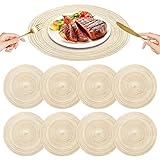 8 Pcs Rund Gewebte Tischsets - Rund Gewebte Platzsets - Platzdeckchen - 36cm Platzsets Tischset Rund Beige Tischläufer rutschfest Glasuntersetzer Tischsets Für Party Hochzeit Küche Restaurant