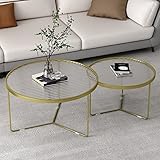 FLBT Runde Glas-Couchtische für Wohnzimmer, 2er-Set, moderner Leichter Luxus-Sofatisch für Wohnzimmer, Mitteltisch mit glatter Platte aus gehärtetem Glas und stabilen Metallbeinen, einz