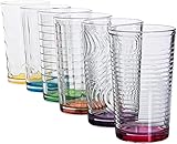 Astor24 PREMIUM Gläser Bunt – 6er Set Trinkgläser - 6 verschiedene Muster – 6 Farben - Spülmaschinenfest - Robust und Langlebig –Stapelbar – Wassergläser - 320ml
