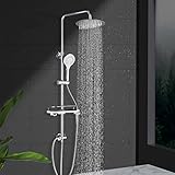 Duscharmatur Chrom Duschset Duschsystem mit Ablage,großer Regendusche Wasserfall,3 Funktion ABS Handbrause für Badezimmer Hevenaov