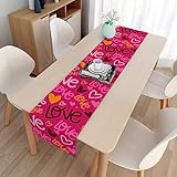 DUAE Table Cloth,Tischläufer Aus Baumwollleinen Im Europäischen Stil Rosafarbenes Graffiti-Muster Tischläufer Für Küche Esszimmer Brautparty Hochzeit Partyzubehör 33 X 150 cm (13 X 59 Zoll)