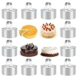 SKJJL Tortenring Klein, 12 Stück Dessertringe Speiseringe Edelstahl mit Stamper, Kuchenring für Kuchen Mousse Dessert 8 cm (Runde)