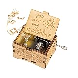 Hölzerne Spieluhr You Are My Sunshine Handkurbel Spieluhren Antike Geschnitzte Musik Box Holz für Geburtstags Valentinstag Weihnachten Geschenk, Holzfarbe