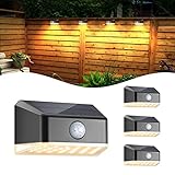 Linkind Solarlampen für Außen mit Bewegungsmelder, 3000K Warmweiß 200Lm LED Solar Stufenleuchte, IP65 Wasserdicht Wandlampe Solarwandleuchte, 3 Leuchtmodi Solar Zaunleuchten, 4 Stück