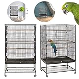 UISEBRT Vogelkäfig großer vogelvoliere - Vogelhaus Metall Papageienkäfig innen mit Rollen, Sitzstangen und Sandschublade，käfig Vogel für Finken, Kanarienvögel, Wellensittiche 79x51.8x132cm