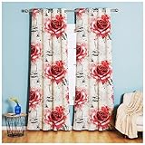 Taxpy 183x160cm Blumen Vorhänge Abstrakte Rote Rose Gedruckte Verdunkelungsvorhänge, Vorhang Küchenfenster, Vorhänge Für Esszimmer, Fenstervorhänge Für Schlafzimmer