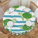 Runde Tischdecke mit niedlichen grünen Schildkröten, 152,4 cm, für drinnen und draußen, wasserdichte Tischdecke, dekorativ für den Esstisch in der Küche, Partys und Camping