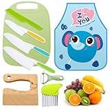 Piashow Kindermesser 9-teiliges Kinder Montessori Messer inklusive Holzmesser Schneidebrett Schäler Lätzchen Wellenschneider Kinder-Küchenmesser-Set zum Schneiden und Kochen von Obst oder Gemüse