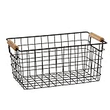 Metallkorb mit Holzgriffen, schwarz, 26 cm