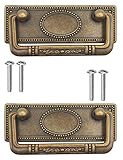 FUXXER® - 2x Antike Möbel-Griffe klappbar, Schubladen-Griffe, Schrank-Griffe, Klappgriffe für Truhen, Schränke, Kommoden, Antik Bronze Messing Design, 95 x 41 mm, 2er Set