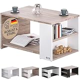 Casaria® Couchtisch mit Ablage 2 Fächer Stauraum 90x59x48cm Kratzfest Holz 50kg Belastbarkeit Groß Wohnzimmer Büro Sofa Couch Tisch Beistelltisch Eiche