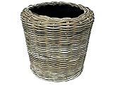 Pflanzkorb Rattan Rund – Beigegrau - Weidenkorb mit Einsatz für Außen / Outdoor - Gartenkorb Korbgeflecht - Übertopf für Garten / Pflanzgefäß (Ø 45cm / Höhe 49cm)
