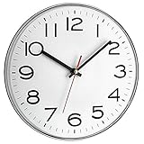 TFA Dostmann Analoge Wanduhr, 60.3017, Quarzuhr mit großen Ziffern, Küchenuhr, modern, tickend, weiß, 28cm