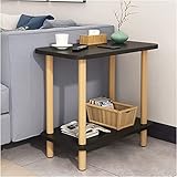 JUNNIU 2-stufiger Couchtisch, hoher Nachttisch, minimalistisches Design, Sofa-Nachttisch mit multifunktionalen Regalen und Holzbeinen für Wohnzimmer, Arbeitszimmer, Schlafzimmer (4 Farben), Schwarz