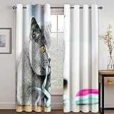 KEIBEK Verdunkelungsvorhang Kinderzimmer Junge Mädchen, 3D Mode Süße Blaue Katze Druck Vorhänge Blickdicht Für Wohnzimmer Schlafzimmer Fensterdekoration, Gardinen Küche Ösenschal 2Er Set 270X300Cm