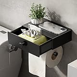 Voldra Toilettenpapierhalter Ohne Bohren， Klopapierhalter Mit Feuchttücherbox Schwarz Klorollenhalter mit Ablage Papier Halterung für Wc & Bad-Wandhalterung
