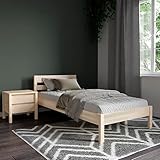 Hansales Holzbett 100x200 cm Kaja Scandi Style aus unbehandeltem hartem FSC® Birken Massivholz - über 350 kg - Einzelbett Bettgestell mit Kopfteil - Kinderbett Jugendbett Gästebett