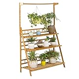 SZITW Blumenständer aus Holz, Hängekorb, Pflanzenständer, für den Innenbereich, bodenstehend, Blumenleiter, Präsentationsständer, Balkon, Garten (Größe: 100 cm) (Größe: 50 cm)